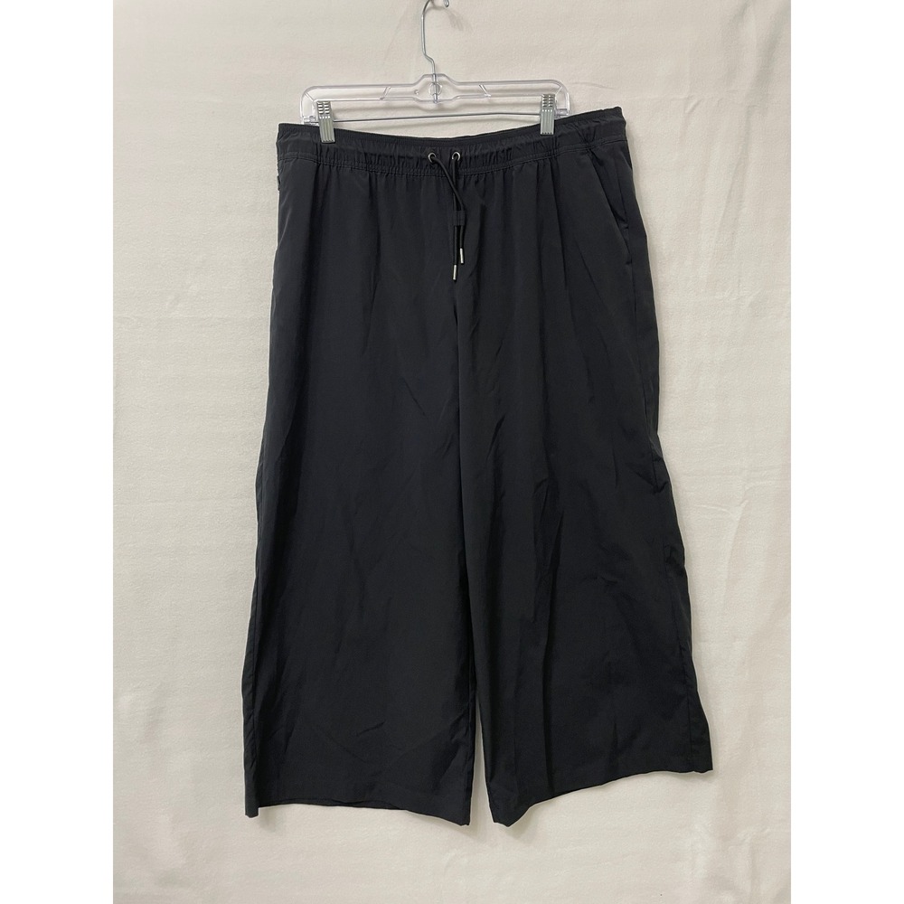 Athleta Midday Mid Rise Crop Poplin Pants size XL Black Wide Leg Active Comfy